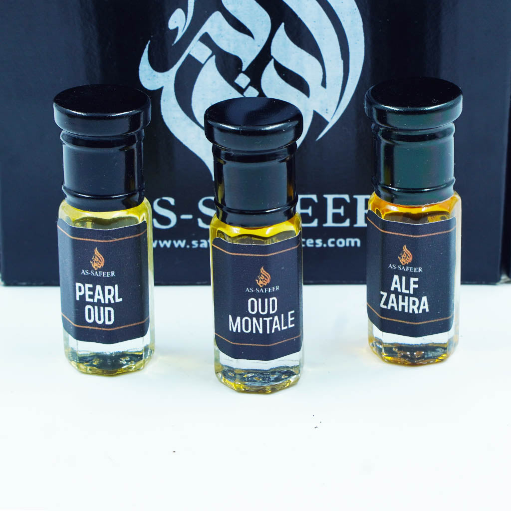 Budget Attar Combo Set of 3 (Pearl Oud, Oud Montale, Alf Zahrah) – Long Lasting, Travel Size Perfumes