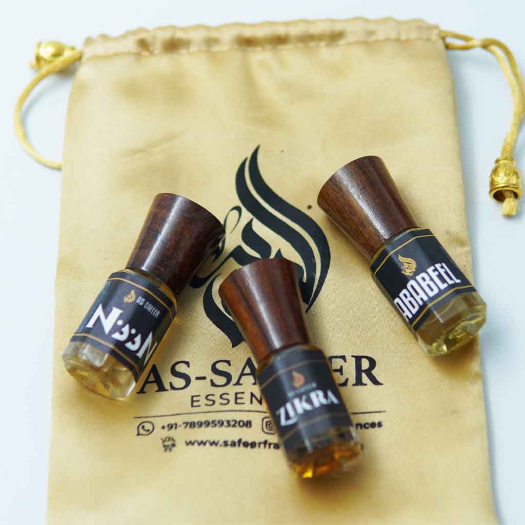 Premium Attar Trio Set – Zikra, Ababeel & Noon | Musky, Bergamot, White Floral & Zesty Perfume Oils