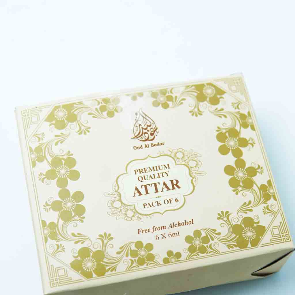 Oud Al Badar Luxury Attar Gift Set – Pack of 6 Premium Arabic Attars | Long Lasting Alcohol-Free Perfume Oil