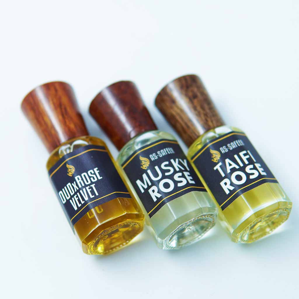 Rose Attar Combo – Taifi Rose, Oud Rose Velvet & Musky Rose | Premium Long Lasting Attar Set