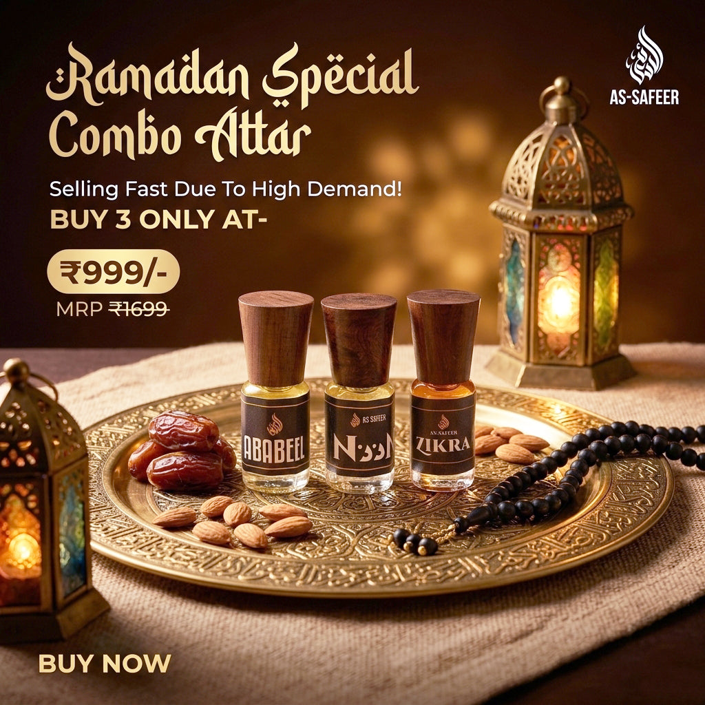 Premium Attar Trio Set – Zikra, Ababeel & Noon | Musky, Bergamot, White Floral & Zesty Perfume Oils