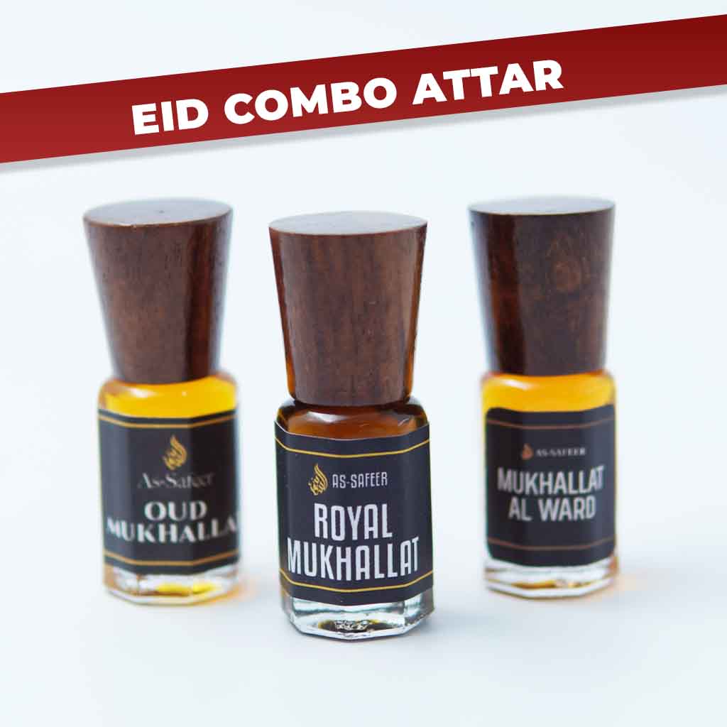 Eid Combo Attars – Royal Mukhallat, Oud Mukhallat & Al Ward | Premium Non-Alcoholic Attar Gift Set