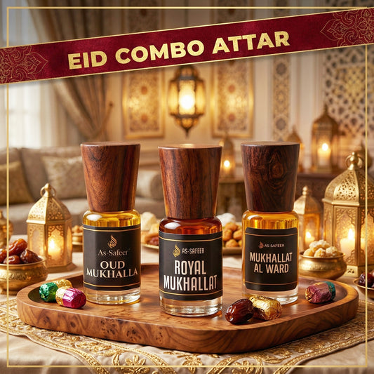 Eid Combo Attars – Royal Mukhallat, Oud Mukhallat & Al Ward | Premium Non-Alcoholic Attar Gift Set