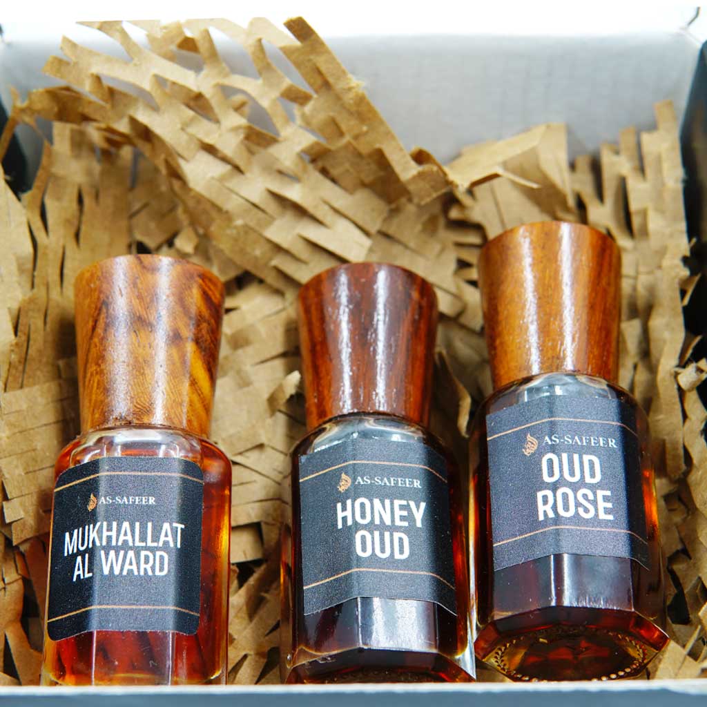 Premium Attar Combo | Mukhallat Al Ward, Honey Oudh & Oudh Rose – Luxury Non-Alcoholic Attars
