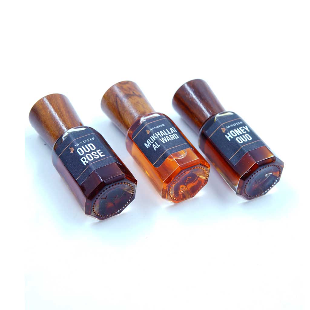 Premium Attar Combo | Mukhallat Al Ward, Honey Oudh & Oudh Rose – Luxury Non-Alcoholic Attars