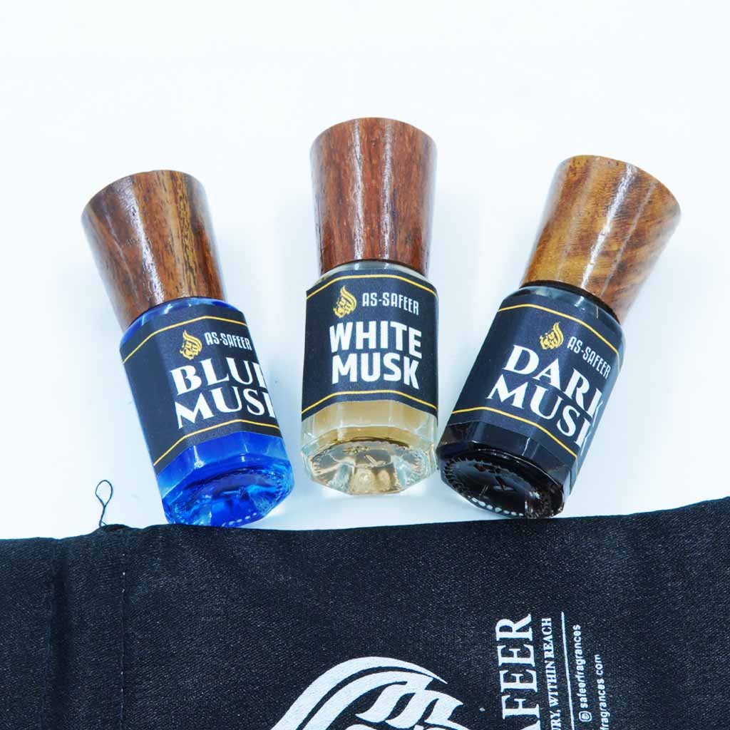 White Musk, Dark Musk & Blue Musk Attar Combo | Bold Animalic & Clean Musky Sandalwood Oils