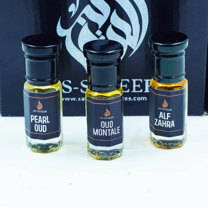 Budget Attar Combo Set of 3 (Pearl Oud, Oud Montale, Alf Zahrah) – Long Lasting, Travel Size Perfumes