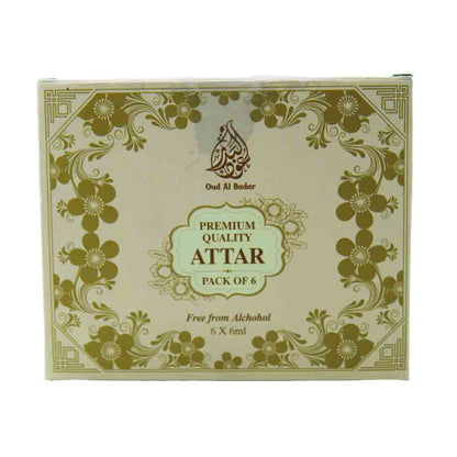 Oud Al Badar Luxury Attar Gift Set – Pack of 6 Premium Arabic Attars | Long Lasting Alcohol-Free Perfume Oil