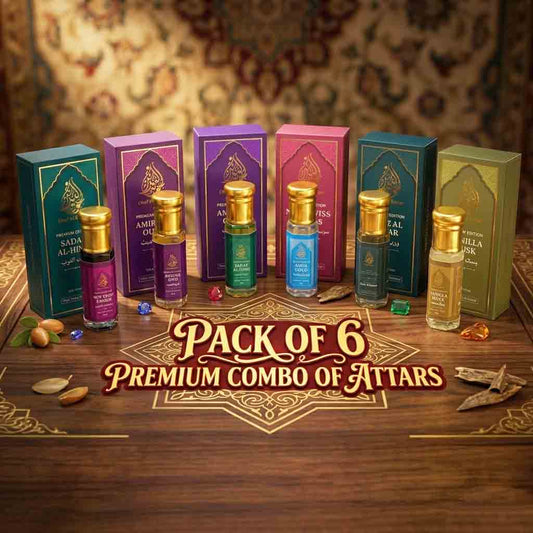 Oud Al Badar Luxury Attar Gift Set – Pack of 6 Premium Arabic Attars | Long Lasting Alcohol-Free Perfume Oil